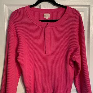VICI Shawn Ribbed Henley Top - Hot Pink - Medium